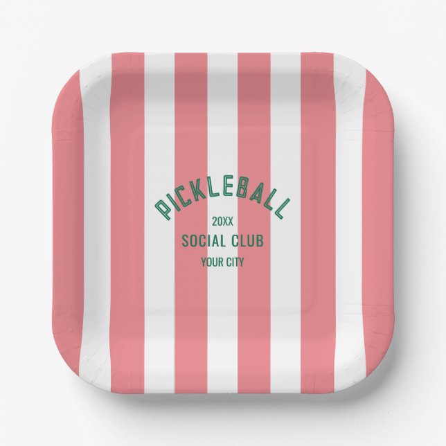 Assiettes En Carton Pickleball Social Club Pink Cabana Stripe Party (Recto)