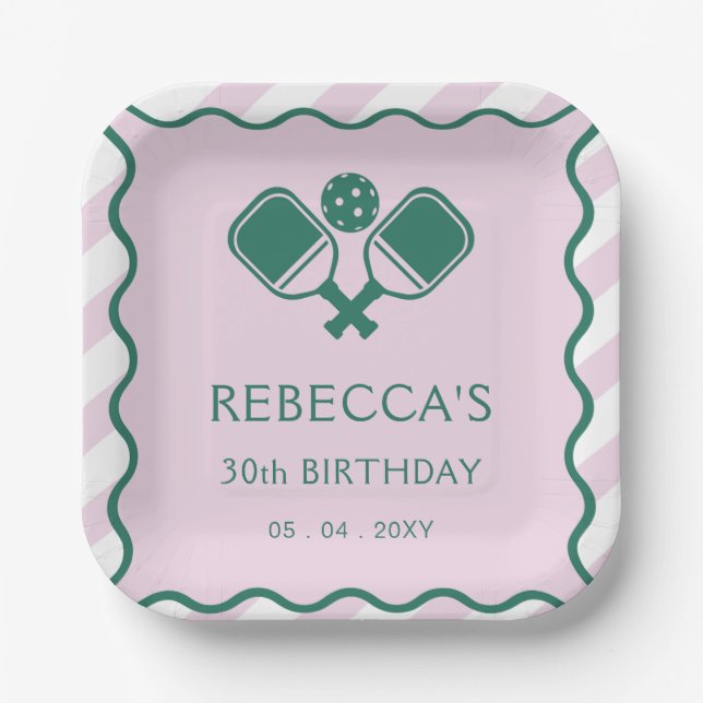 Assiettes En Carton Pickleball vert rose 30e anniversaire (Recto)