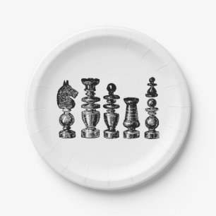 Assiettes En Carton Pièces de jeu d'échecs Art vintage