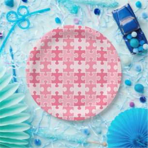 Assiettes En Carton Pièces de puzzle rose et blanc doux