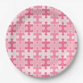 Assiettes En Carton Pièces de puzzle rose et blanc doux