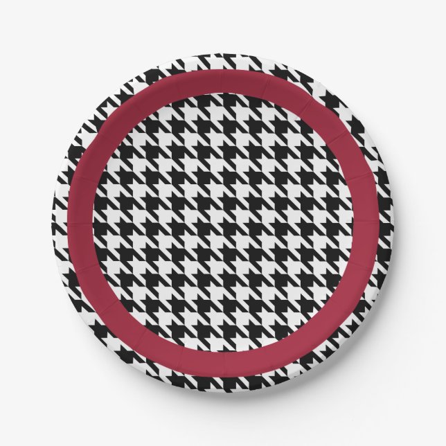Assiettes En Carton Pied de fond noir et blanc avec accent crimson (Devant)