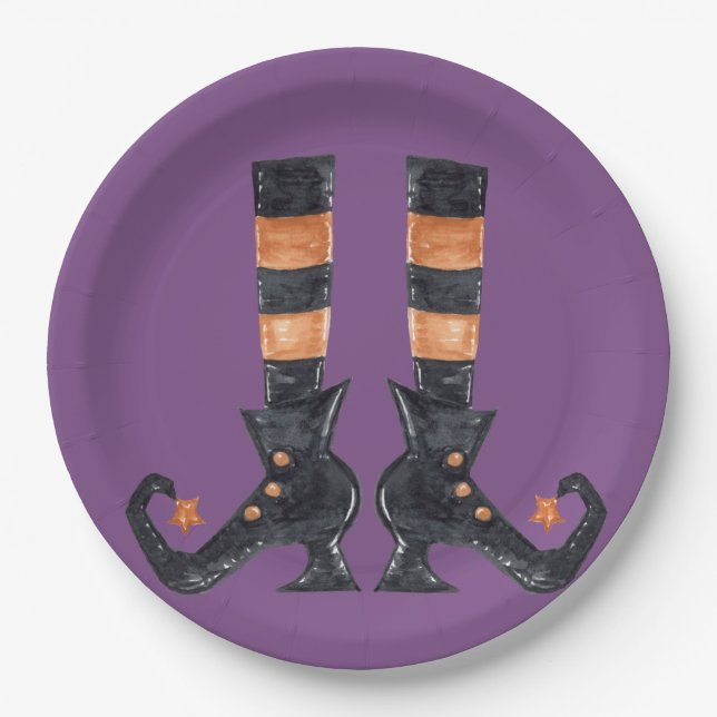 Assiettes En Carton Pieds de sorcière d'Halloween (Devant)