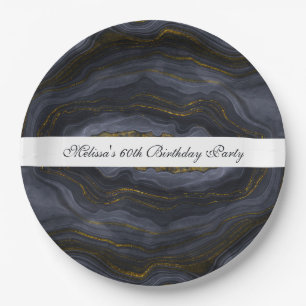 Assiettes En Carton Pierre d'Agate Noir & Or moderne Abstrait