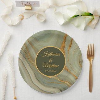 Assiettes En Carton Pierre d'onyx élégante avec de l'or