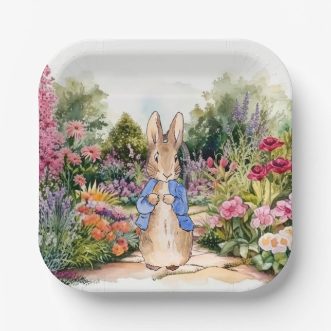 Assiettes En Carton Pierre le lapin dans son jardin (Recto)