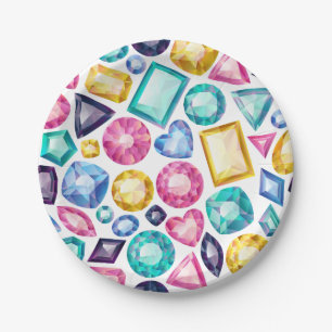 Assiettes En Carton Pierres gemmes brillantes Girly chics de diamant