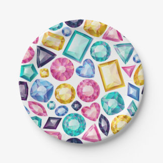 Assiettes En Carton Pierres gemmes brillantes Girly chics de diamant