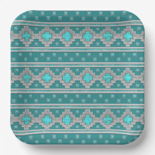 Assiettes En Carton Pierres Turquoise Sud-Ouest Impression géométriq