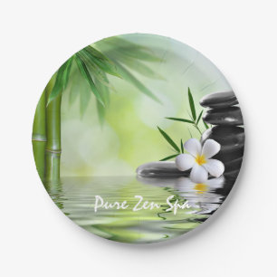 Assiettes En Carton Pierres Zen Bambou personnalisées Plumeria d'eau