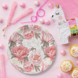 Assiettes En Carton Pies rose et blanche