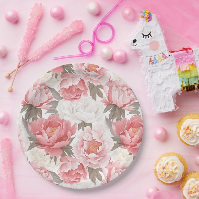 Assiettes En Carton Pies rose et blanche (Fête)