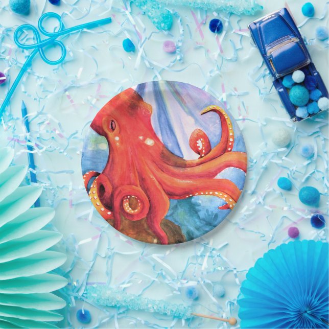 Assiettes En Carton Pieuvre "Sous la mer" (Fête)