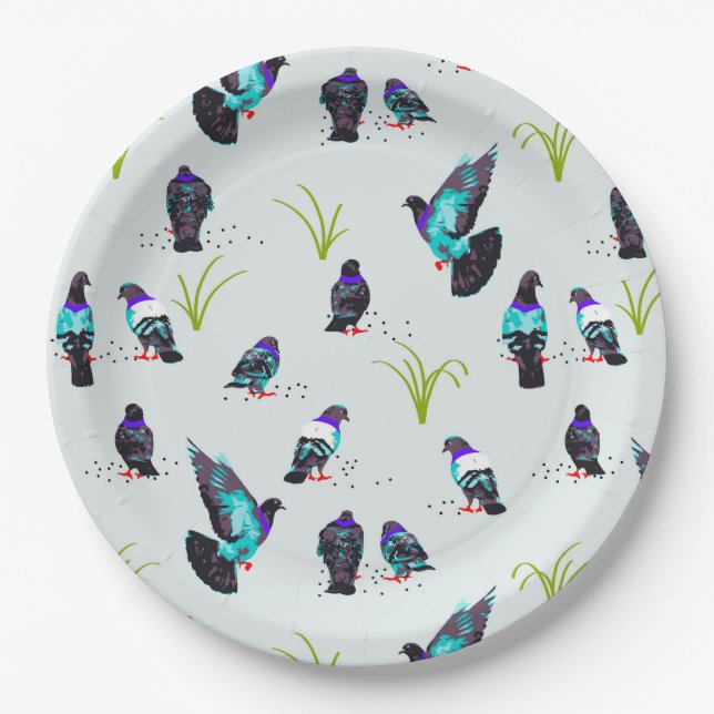 Assiettes En Carton Pigeons (Devant)
