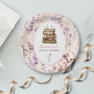 Assiettes En Carton Pile de livres fleur sauvage d'aquarelle de douche
