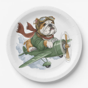 Assiettes En Carton Pilote d'avion Bouledogue Anglais