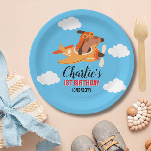 Assiettes En Carton Pilote de chien pilotant un avion,Enfants mignons 