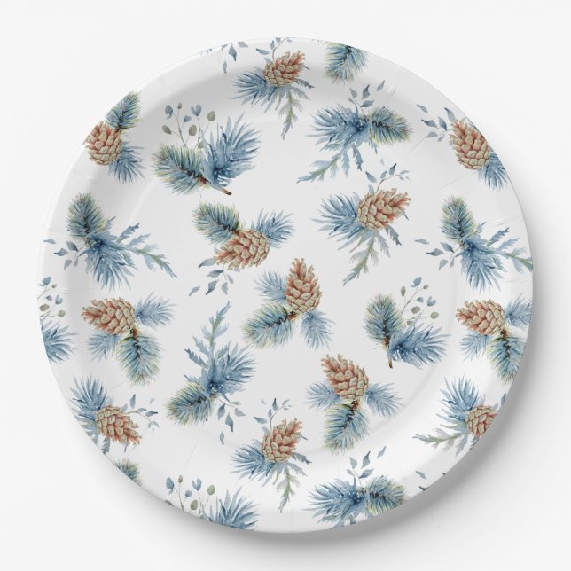 Assiettes En Carton Pin d'hiver et Evergreens (Devant)