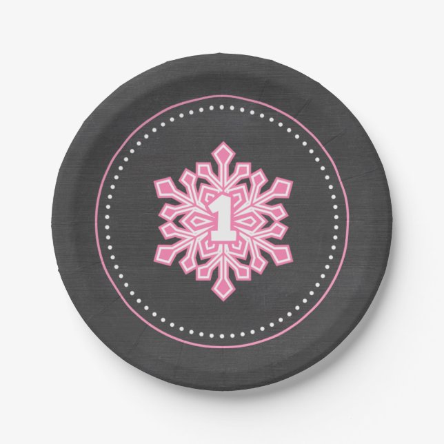 Assiettes En Carton Pin lunatique d'anniversaire de flocon de neige (Devant)