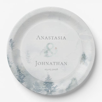 Assiettes En Carton Pin sylvestre de forêt aquarelle rustique