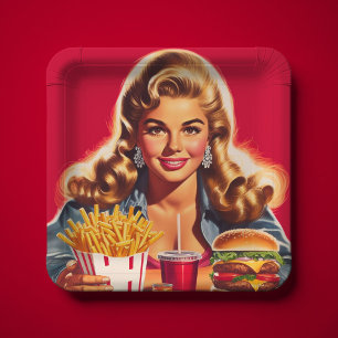 Assiettes En Carton Pin-up de restauration rapide vintage