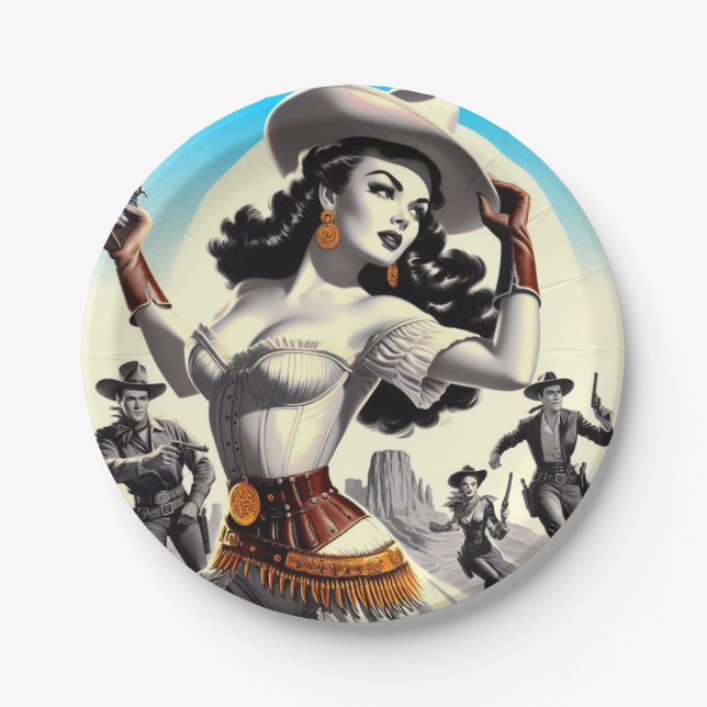 Assiettes En Carton Pin-up Ouest rétro (Devant)