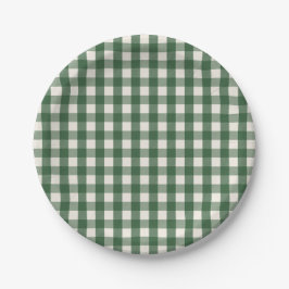 Assiettes En Carton Pine Needle Lane - Pine Green Gingham Pattern