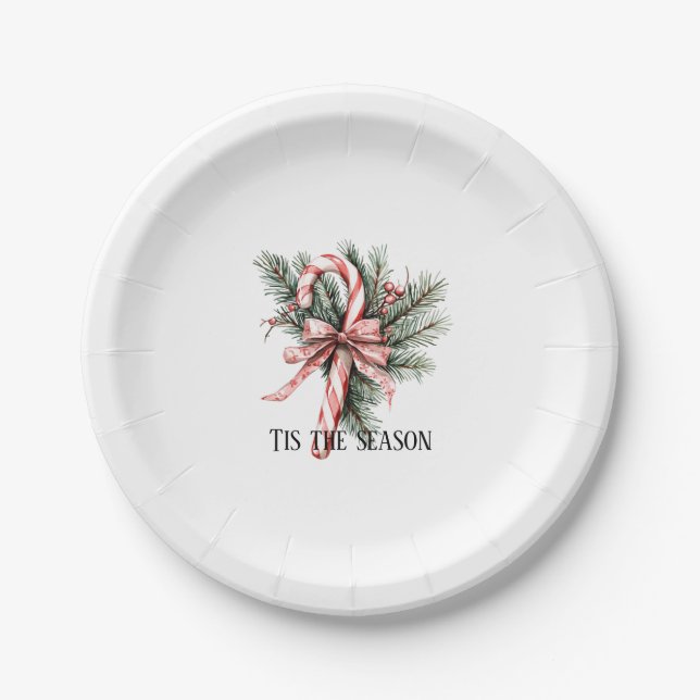 Assiettes En Carton Pine Tree Candy Cane Red Christmas (Devant)