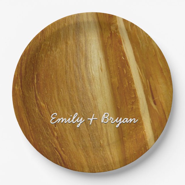 Assiettes En Carton Pine Wood II Faux Texture en bois (Devant)