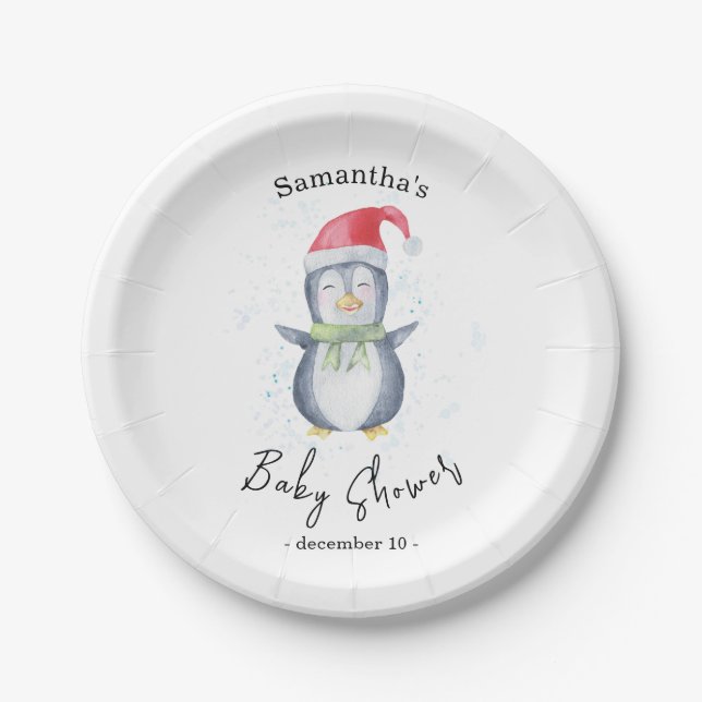 Assiettes En Carton Pingouin arctique - baby shower (Devant)