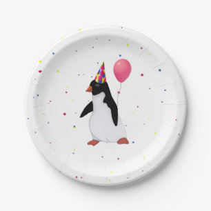 Assiettes En Carton Pingouin avec ballons Plaques papier fête d'annive