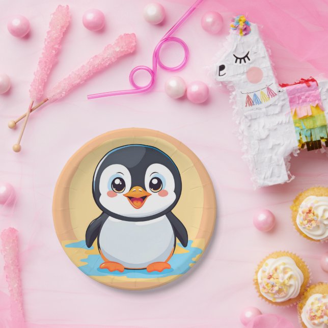 Assiettes En Carton Pingouin bleu mignon Visage zoo glace Anniversaire (Fête)