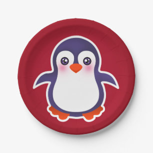 Assiettes En Carton Pingouin Cute Sur L'Illustration Arrière - plan Ro