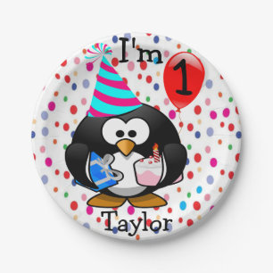 Assiettes En Carton Pingouin de dessin personnalisé 1er anniversaire f