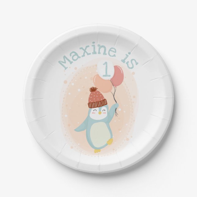 Assiettes En Carton Pingouin mignon avec ballons (Devant)