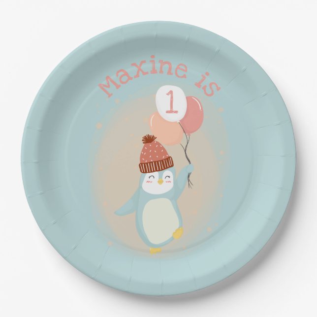 Assiettes En Carton Pingouin mignon avec ballons (Devant)