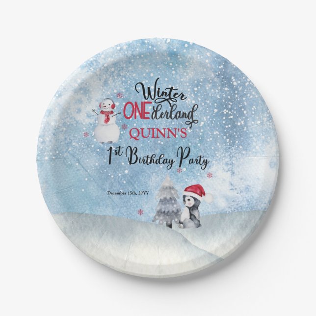Assiettes En Carton Pingouin | Snowman Winter ONEderland 1er anniversa (Devant)