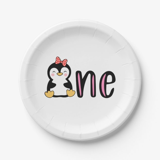 Assiettes En Carton Pingouin un 1er anniversaire (Devant)