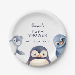 Assiettes En Carton Pingouin Winter Wonderland en matière de plaque de