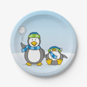 Assiettes En Carton Pingouins à neige