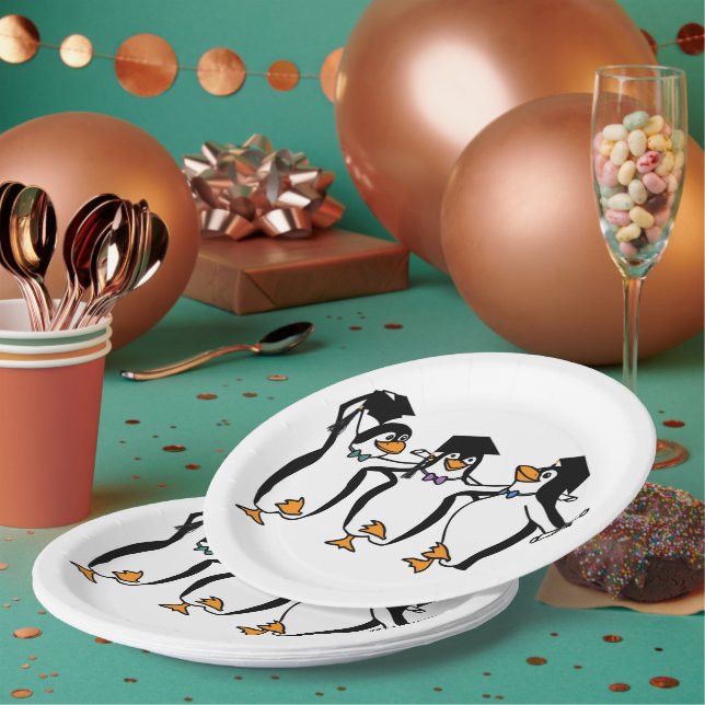 Assiettes En Carton Pingouins diplômés (Multi)