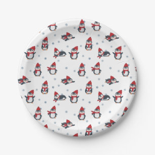 Assiettes En Carton Pingouins mignons Oiseaux d'hiver Animaux de l'Arc