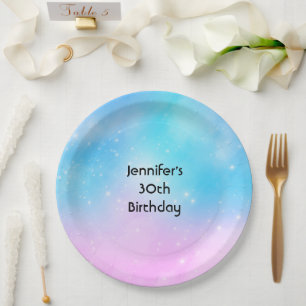 Assiettes En Carton Pink and Blue Pastel Gradient Sky Anniversaire