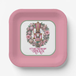 Assiettes En Carton Pink and Green African American Nutcracker Holiday
