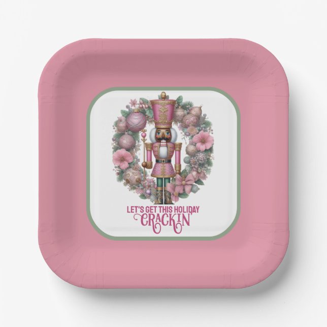 Assiettes En Carton Pink and Green African American Nutcracker Holiday (Recto)