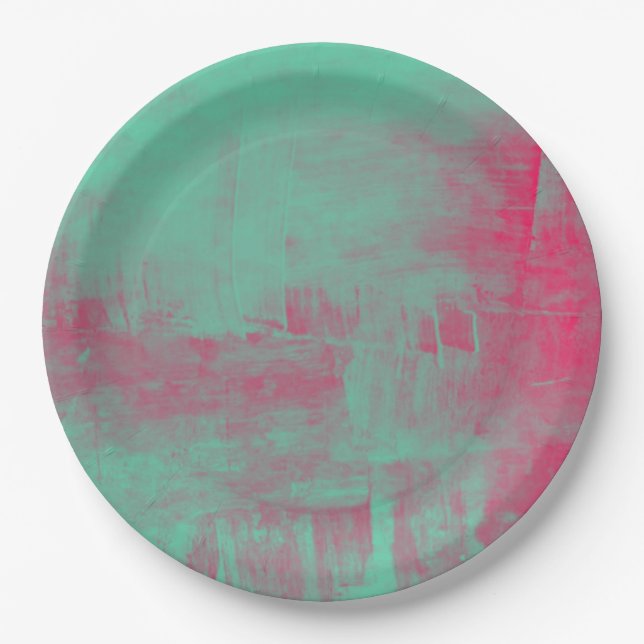 Assiettes En Carton Pink and Green Grunge (Devant)