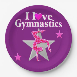 ASSIETTES EN CARTON PINK AND PURPLE I ADORE GYMNASTICS PAPIER PLAQUES
