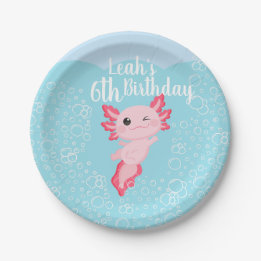 Assiettes En Carton Pink Axolotl fête d'anniversaire