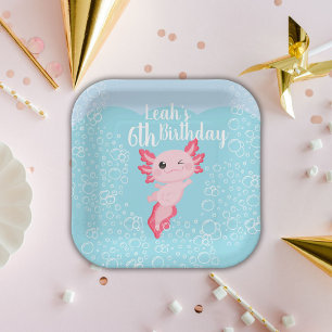 Assiettes En Carton Pink Axolotl fête d'anniversaire