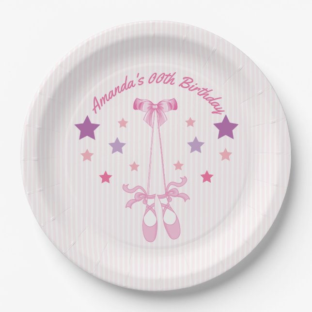 Assiettes En Carton Pink Ballerina thème fête d'anniversaire personnal (Devant)